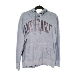 VINTAGE Y2K AMERICAN EAGLE Large Gray Hoodie Faded Chest Graphic